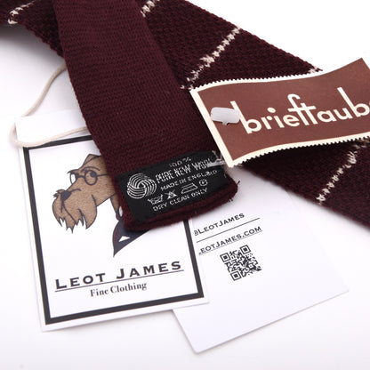 NOS Brieftaube 100% Schurwoll-Strickkrawatte Made in England – Burgunderrot Streifen