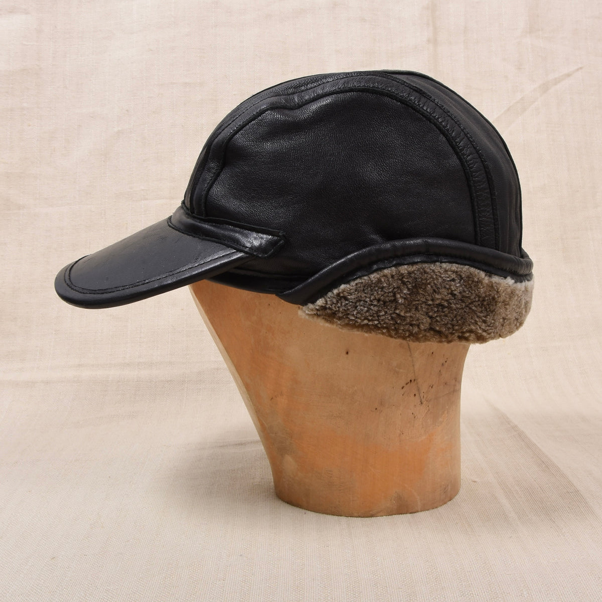 Vintage Stanton Lammleder & Lammfell Kappe Gr. S - Schwarz