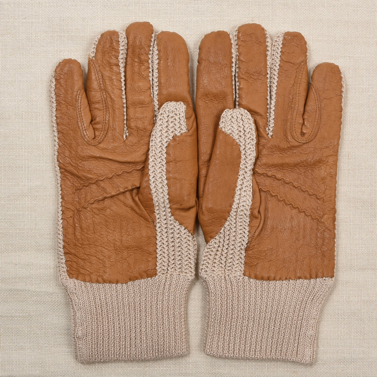 Leder & Baumwolle Reithandschuhe Gr. 9,5 - Beige/Braun