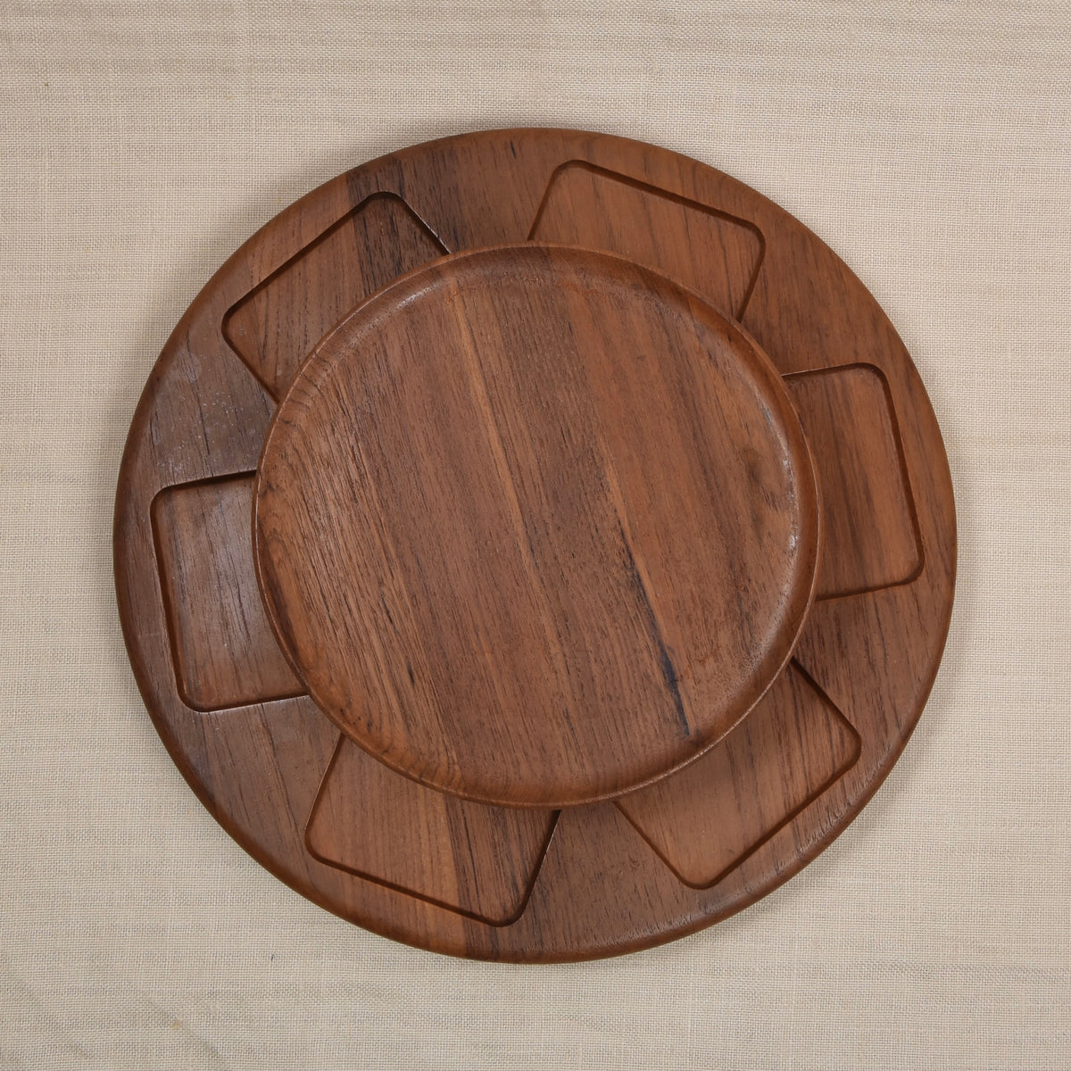 Digsmed Dänemark 1964 Teakholz Drehtablett/Lazy Susan Ø 35cm