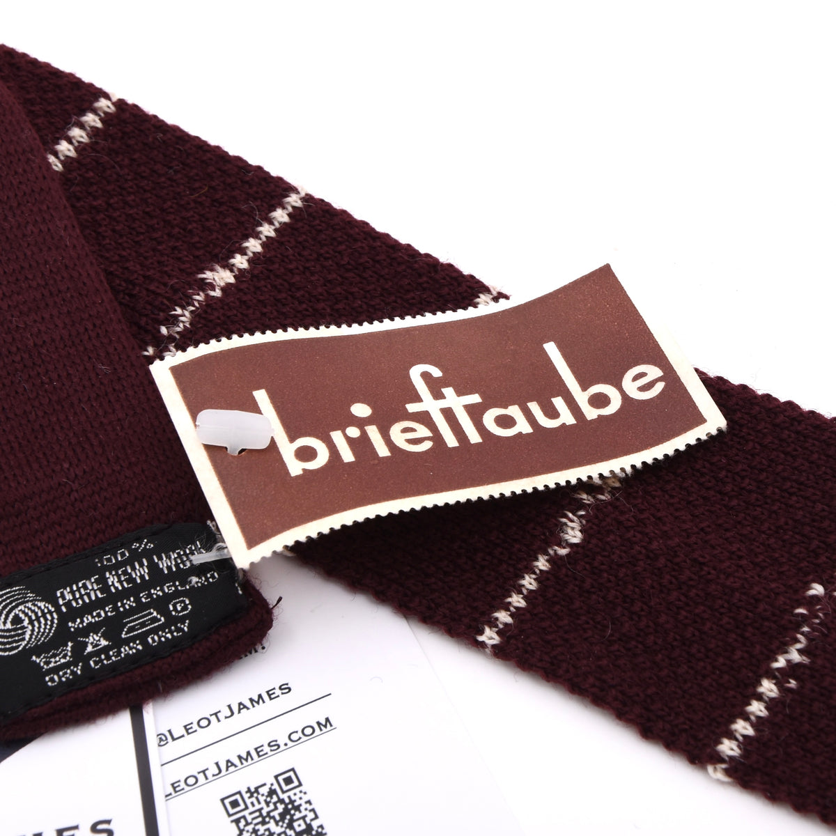 NOS Brieftaube 100% Schurwoll-Strickkrawatte Made in England – Burgunderrot Streifen