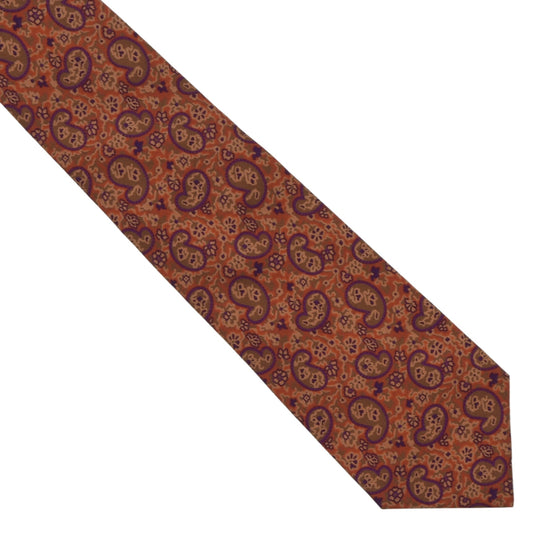 DAKS London Ancient Madder Silk Tie ca. 142.5cm/9.4cm - Orange Paisley