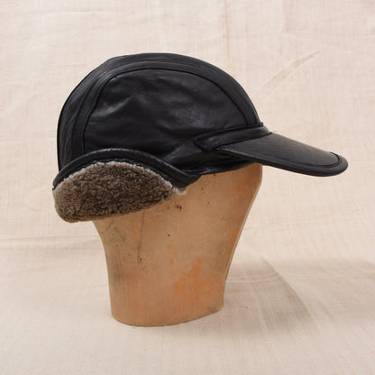 Vintage Stanton Lammleder & Lammfell Kappe Gr. S - Schwarz