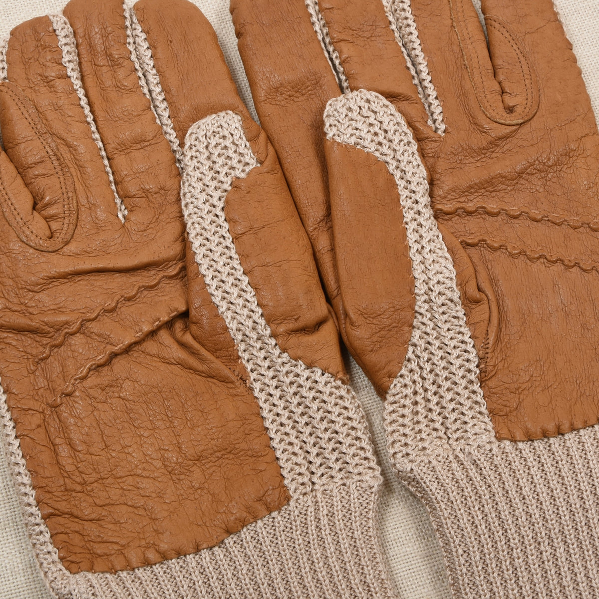 Leder & Baumwolle Reithandschuhe Gr. 9,5 - Beige/Braun