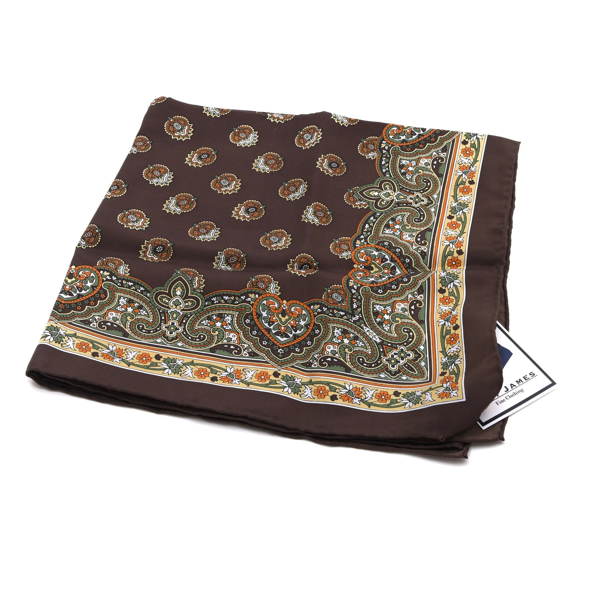 Belvedere Handrolled Seide Einstecktuch 53.5cm x 52cm - Braun Ornamental