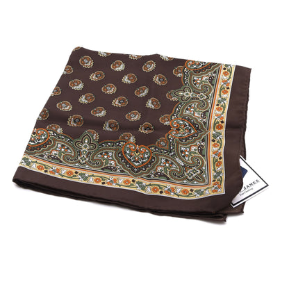 Belvedere Handrolled Seide Einstecktuch 53.5cm x 52cm - Braun Ornamental