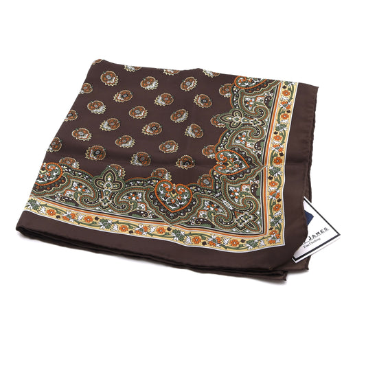 Belvedere Handrolled Seide Einstecktuch 53.5cm x 52cm - Braun Ornamental