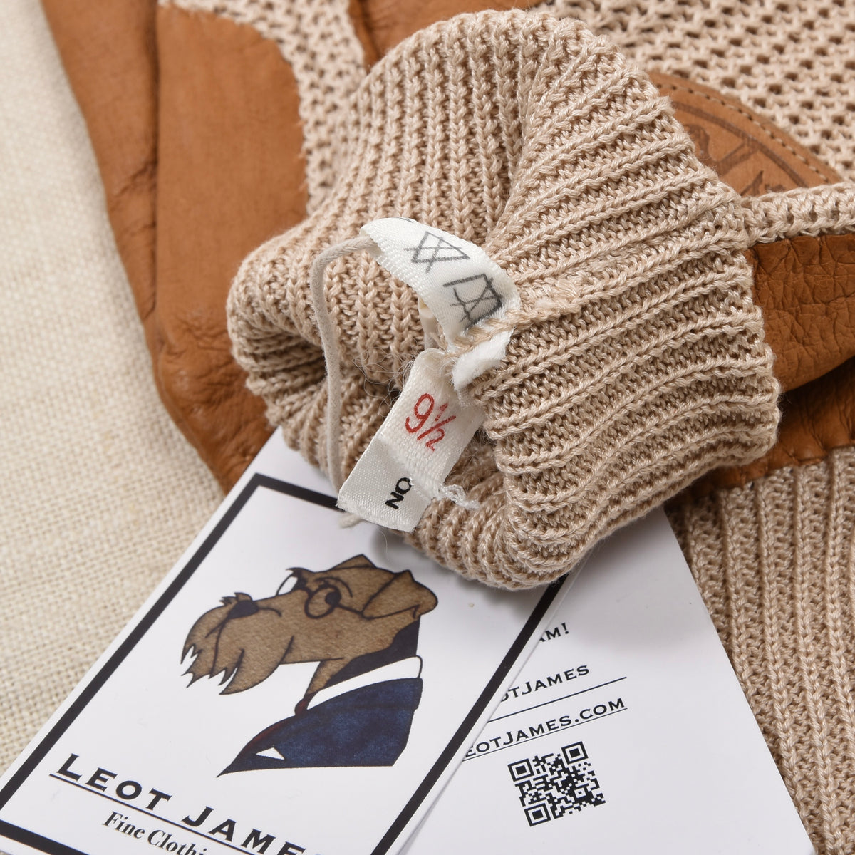 Leder & Baumwolle Reithandschuhe Gr. 9,5 - Beige/Braun
