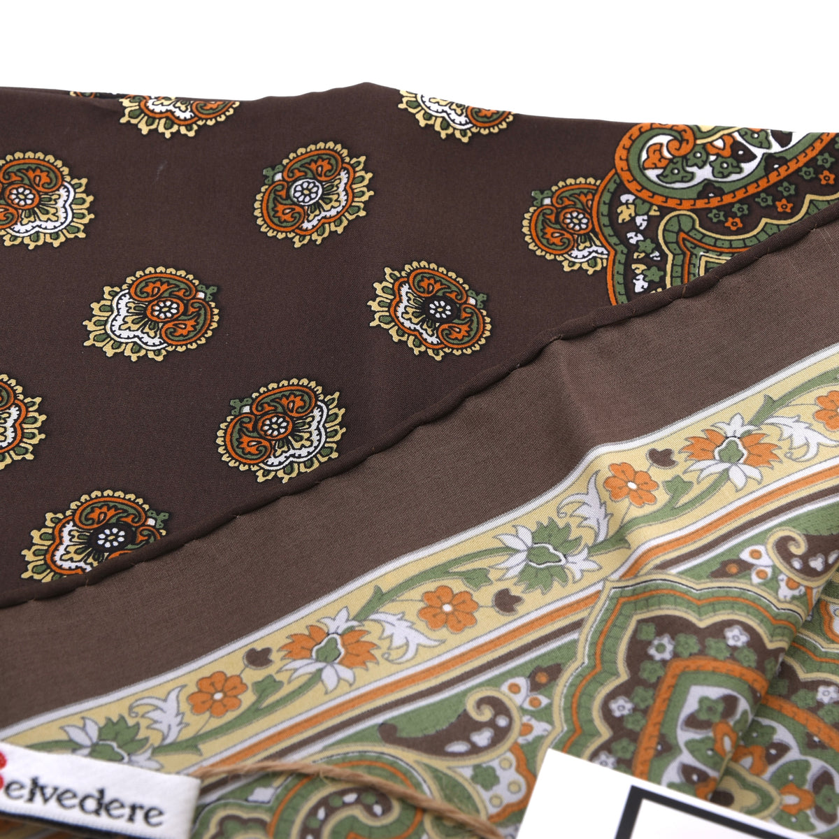 Belvedere Handrolled Seide Einstecktuch 53.5cm x 52cm - Braun Ornamental