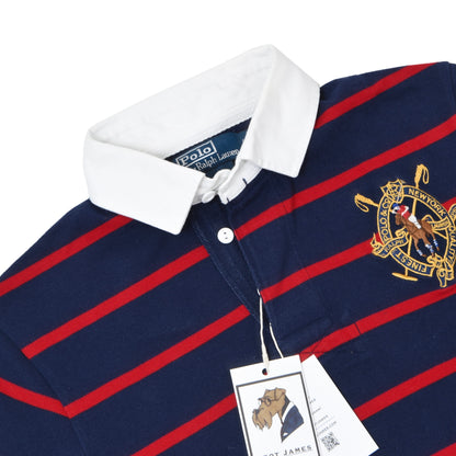 Polo Ralph Lauren Rugby-Style Polo Shirt Size S Custom Fit ca. 48.5cm Chest - Blue & Red Stripe