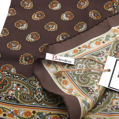 Belvedere Handrolled Seide Einstecktuch 53.5cm x 52cm - Braun Ornamental