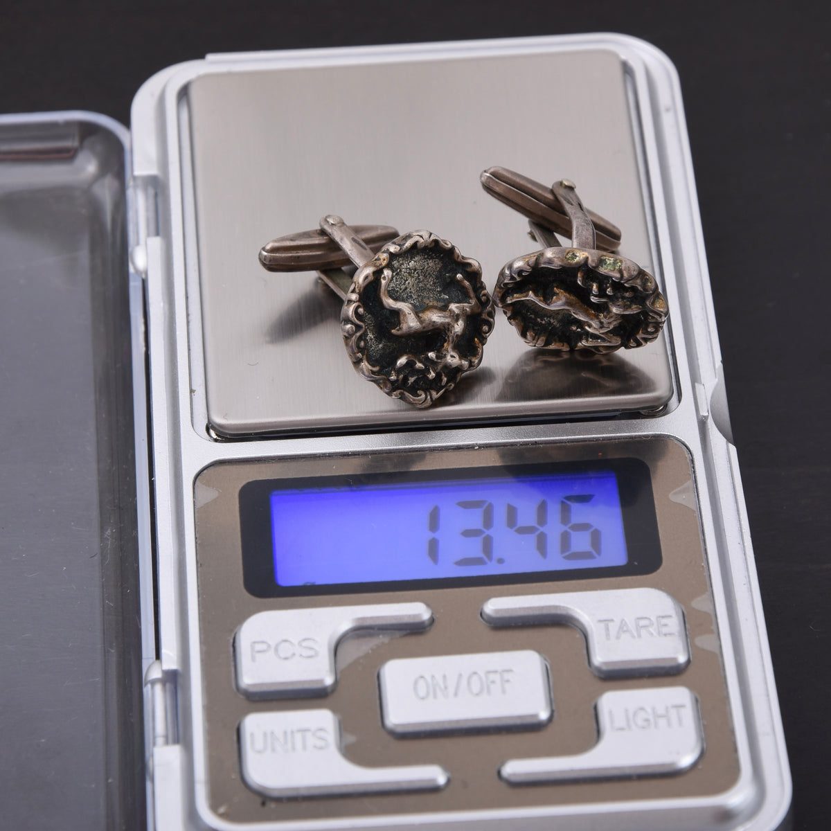 Vintage Stag/Hunting Themed .800 Silver Cufflinks Toucan Hallmark