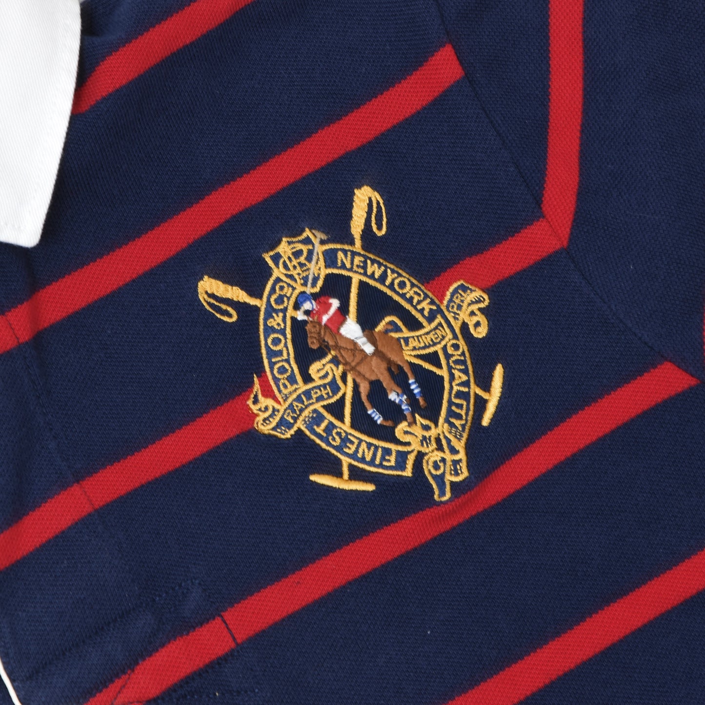 Polo Ralph Lauren Rugby-Style Polo Shirt Size S Custom Fit ca. 48.5cm Chest - Blue & Red Stripe