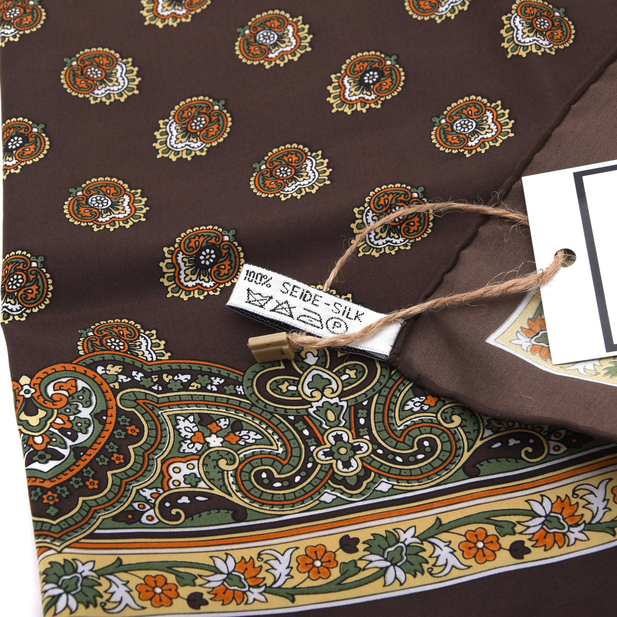 Belvedere Handrolled Seide Einstecktuch 53.5cm x 52cm - Braun Ornamental