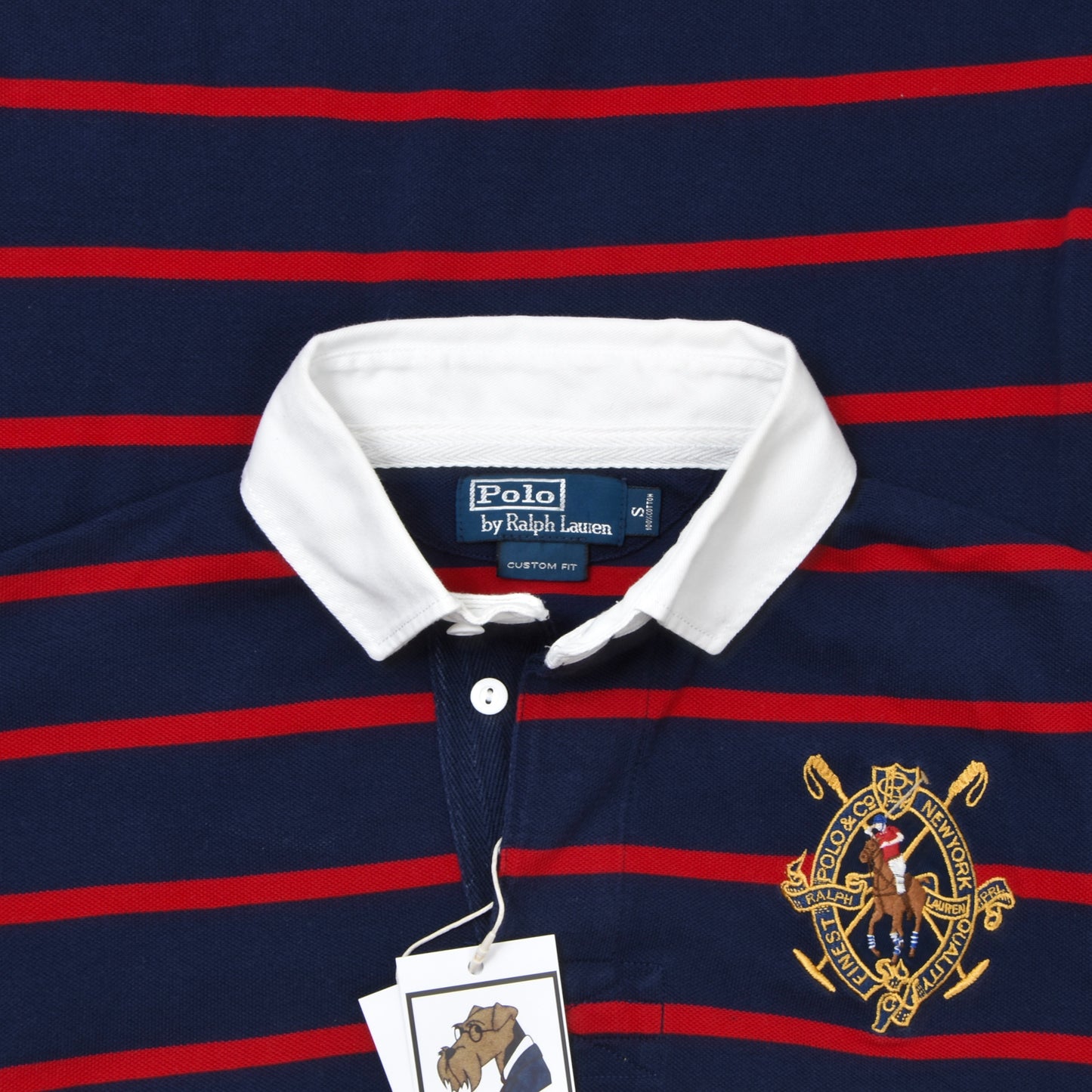 Polo Ralph Lauren Rugby-Style Polo Shirt Size S Custom Fit ca. 48.5cm Chest - Blue & Red Stripe