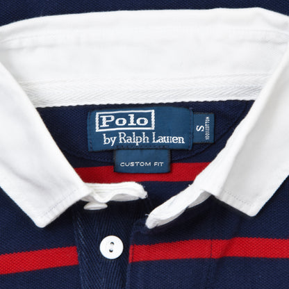 Polo Ralph Lauren Rugby-Style Polo Shirt Size S Custom Fit ca. 48.5cm Chest - Blue & Red Stripe