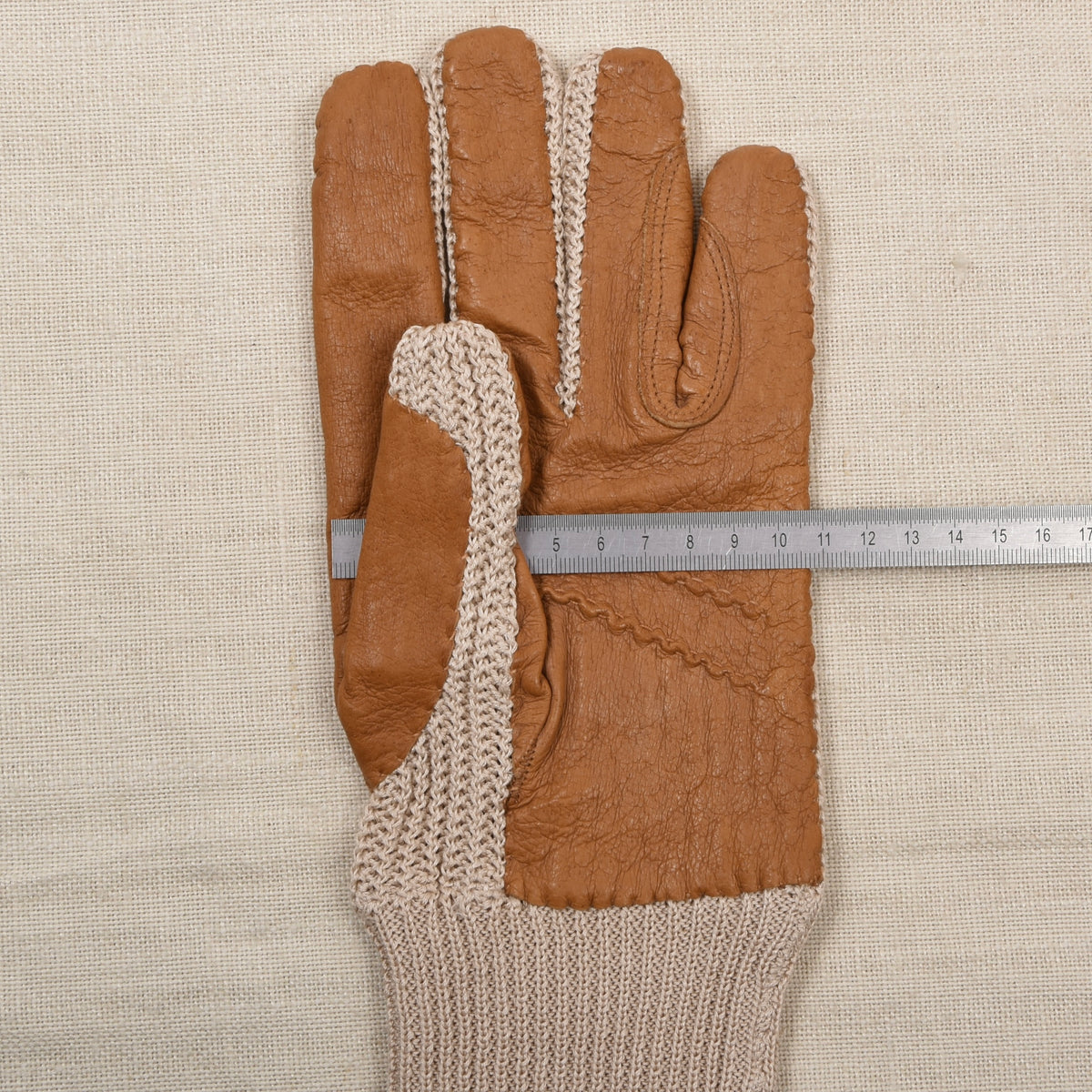 Leder & Baumwolle Reithandschuhe Gr. 9,5 - Beige/Braun