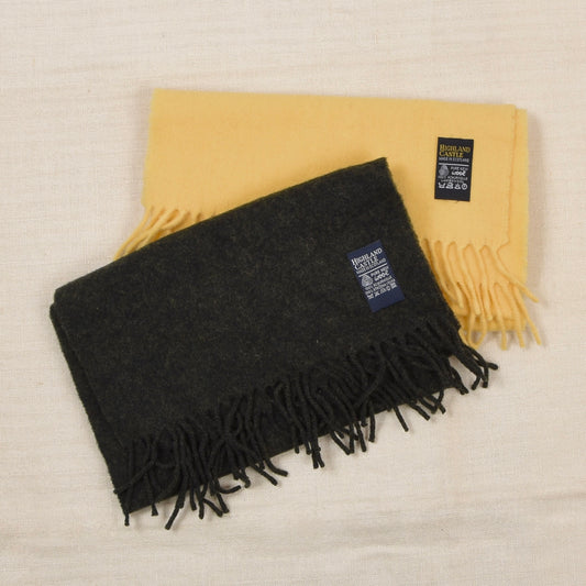 Highland Castle x2 Wool Scarves Made in Scotland ca. 143-145cm - Loden Green/Yellow