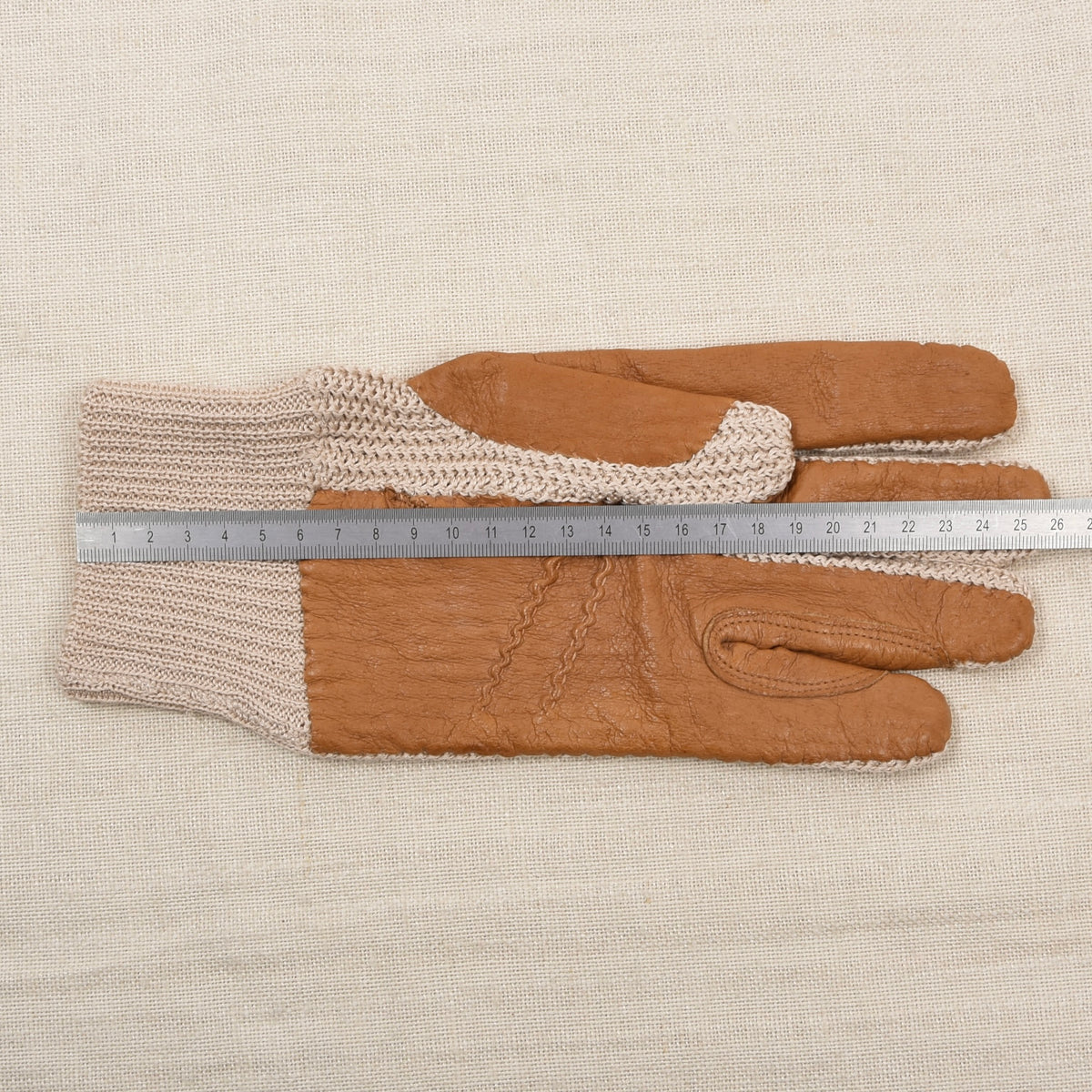 Leder & Baumwolle Reithandschuhe Gr. 9,5 - Beige/Braun