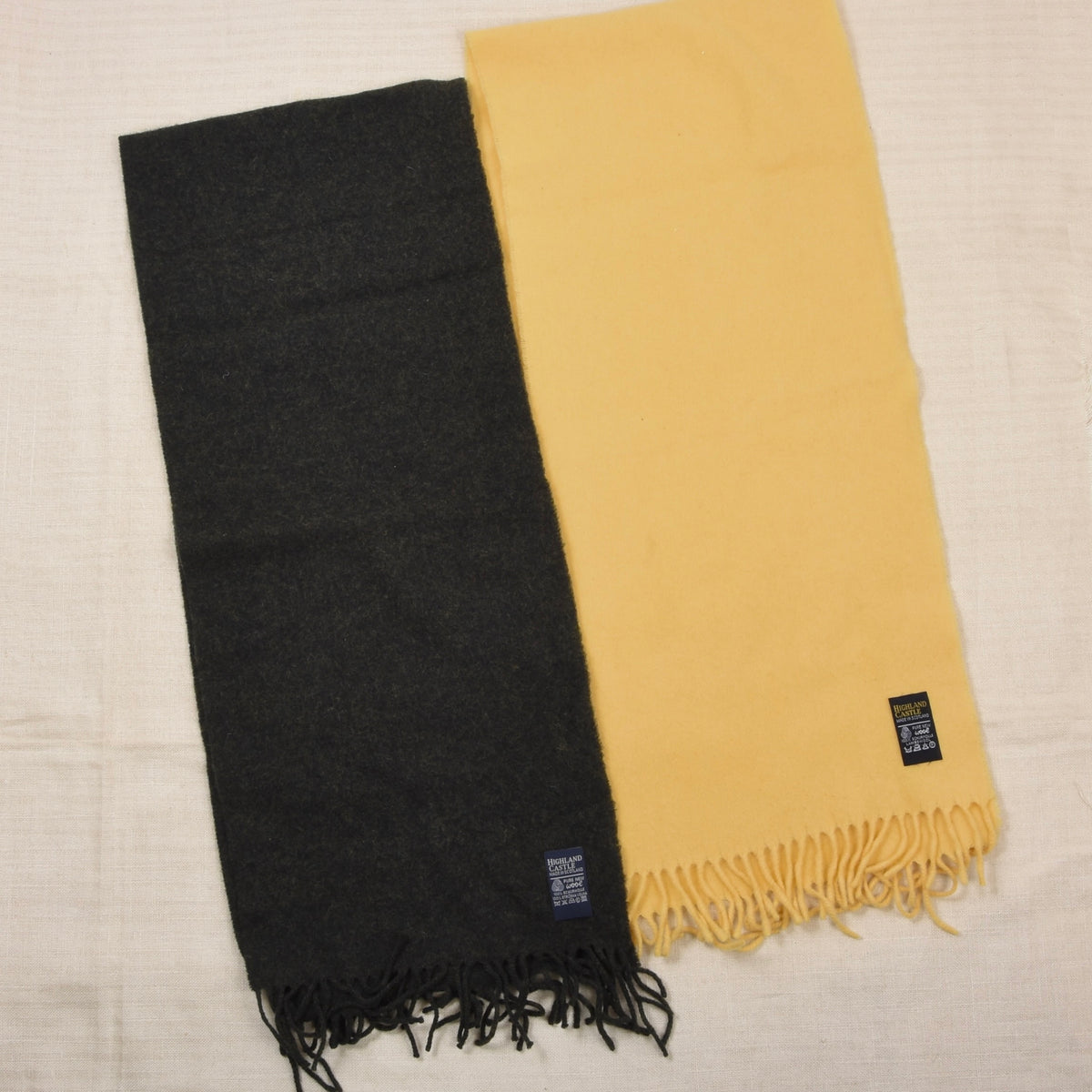 Highland Castle x2 Wool Scarves Made in Scotland ca. 143-145cm - Loden Green/Yellow