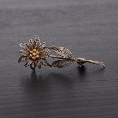 Vintage Edelweiß 800 Silber Filigran Brosche/Anstecknadel ca. 4.7cm