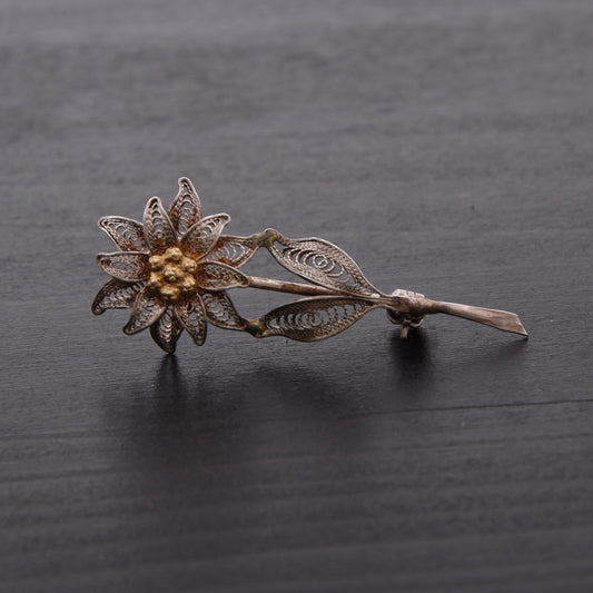 Vintage Edelweiß 800 Silber Filigran Brosche/Anstecknadel ca. 4.7cm