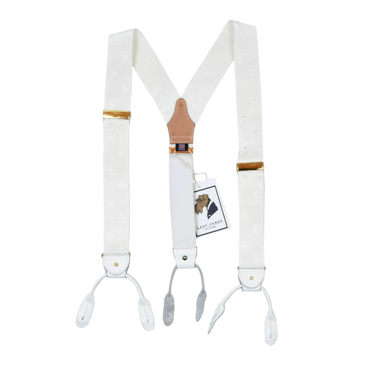 Albert Thurston Braces/Suspenders - White Fleur-de-Lis