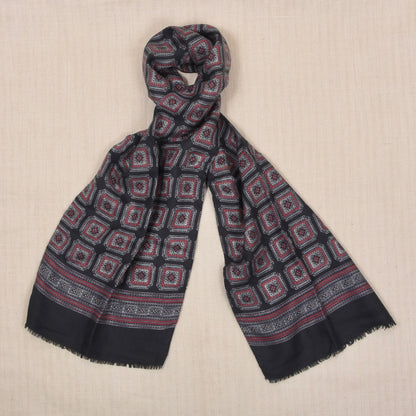 Vintage Silk/Wool Double-Sided Dress Scarf ca. 124cm - Red/Black/Grey