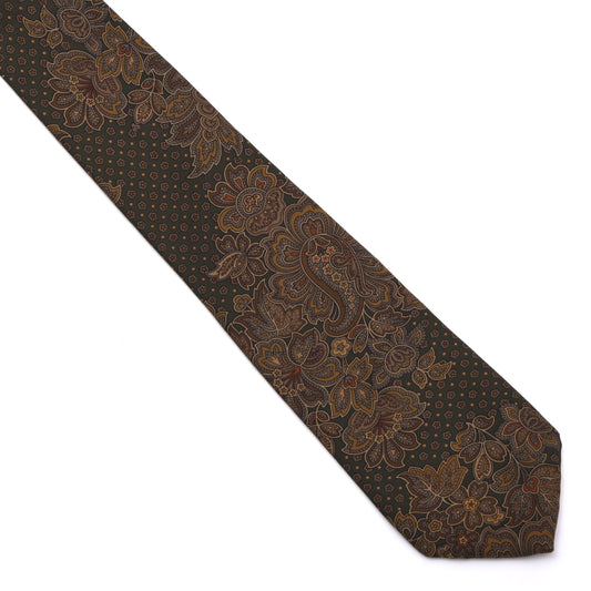 Country Life Vintage Silk Tie Made in England - Green Paisley