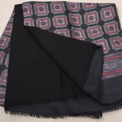 Vintage Silk/Wool Double-Sided Dress Scarf ca. 124cm - Red/Black/Grey