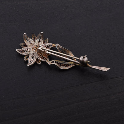 Vintage Edelweiß 800 Silber Filigran Brosche/Anstecknadel ca. 4.7cm
