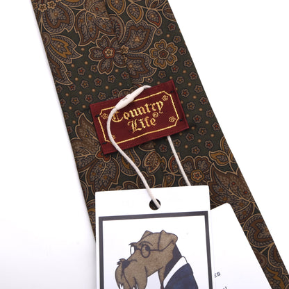 Country Life Vintage Silk Tie Made in England - Green Paisley