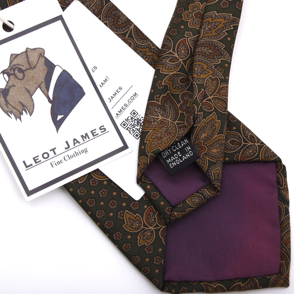 Country Life Vintage Silk Tie Made in England - Green Paisley
