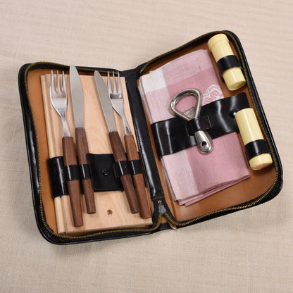 Vintage Jausenset/Picknick Set 2 Personen + Lederetui