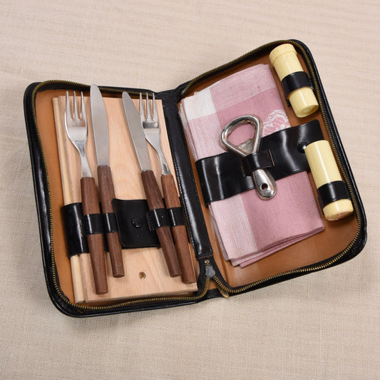 Vintage 2 Person Picnic Set + Leather Case