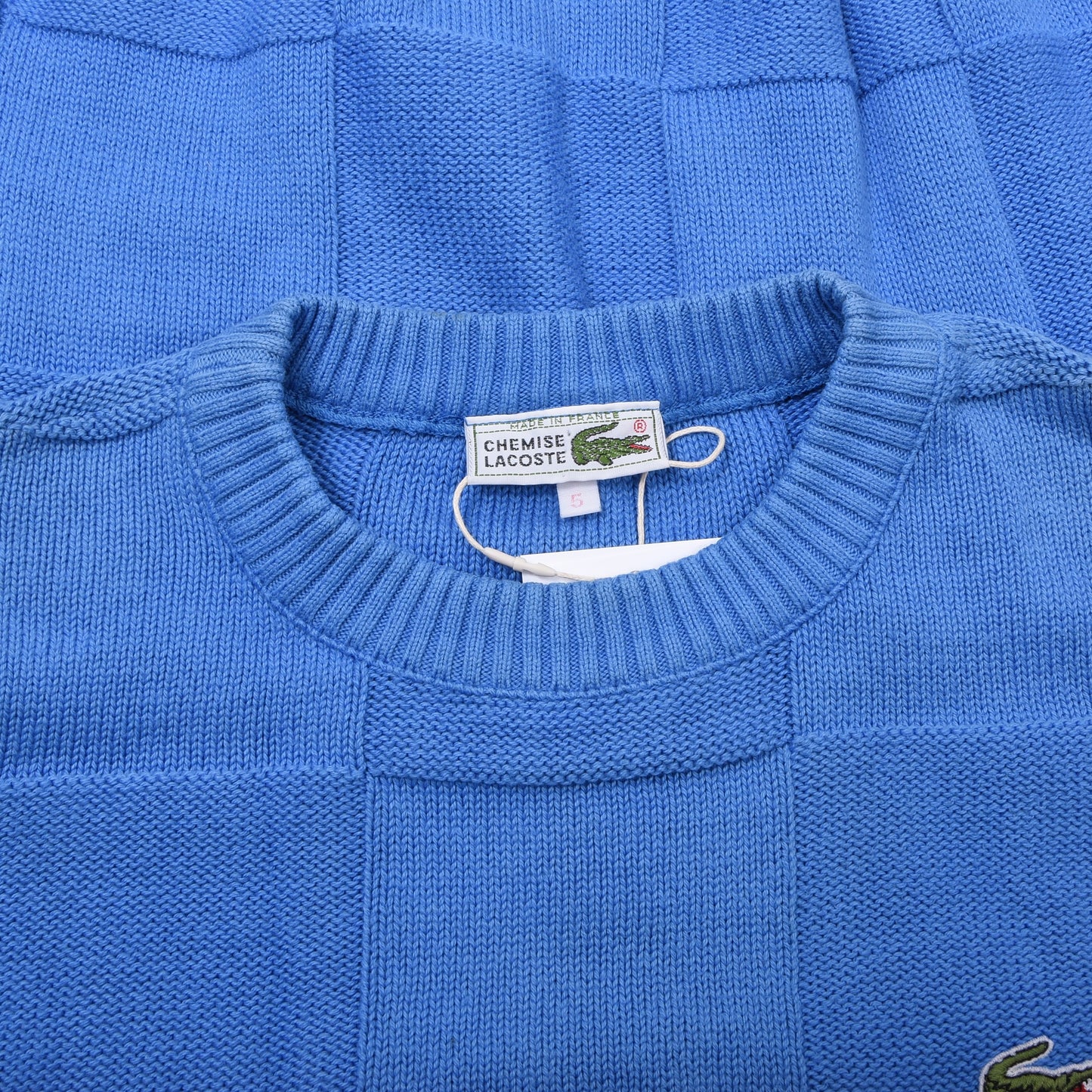 Vintage Lacoste Baumwollpullover, hergestellt in Frankreich, Größe 5 (ca. 59 cm) – Blau