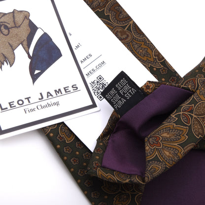 Country Life Vintage Silk Tie Made in England - Green Paisley