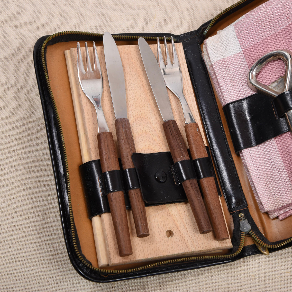 Vintage Jausenset/Picknick Set 2 Personen + Lederetui
