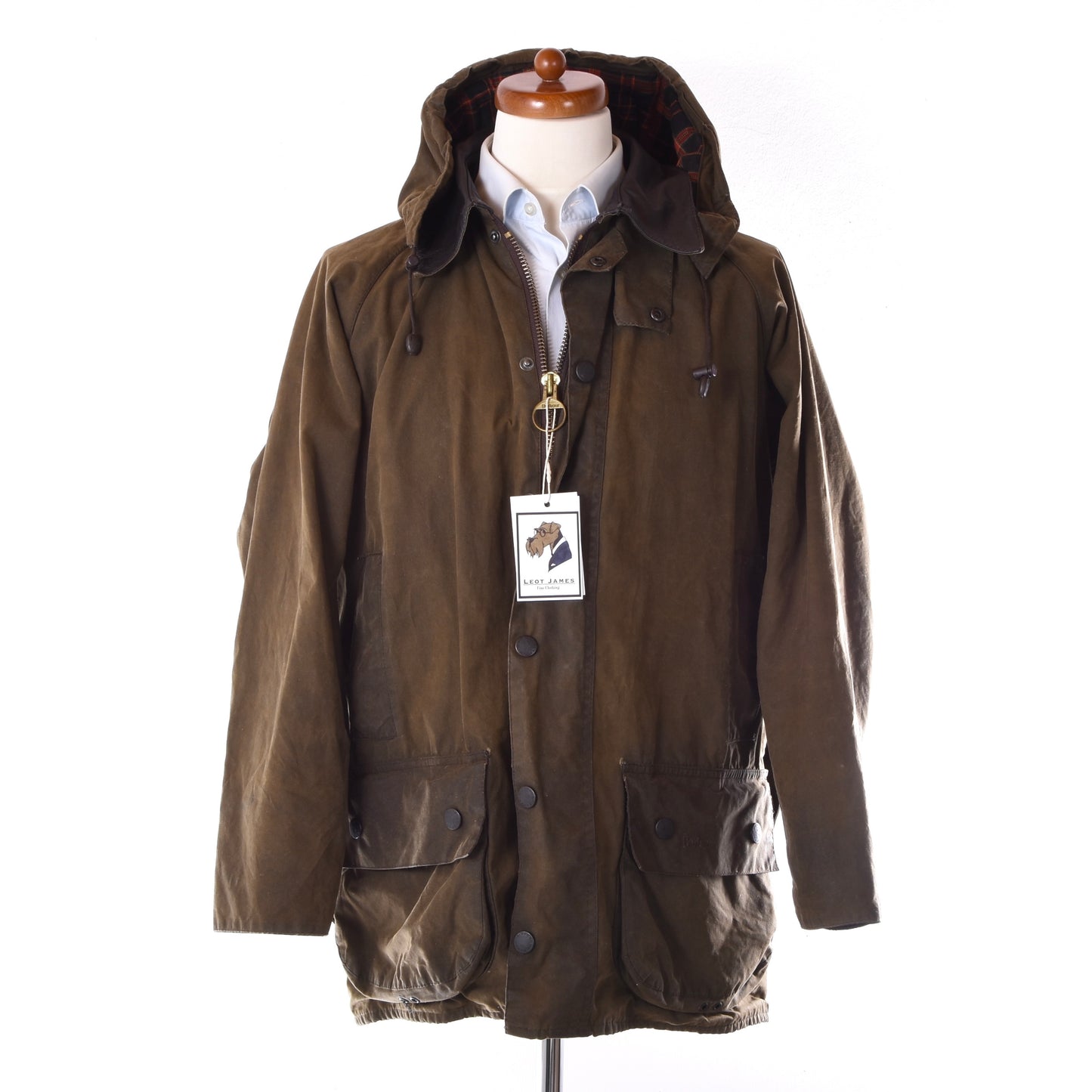 Barbour Beaufort Limited Edition Waxed Jacket Feat. Leather Collar Size C40 ca. 60cm - Green