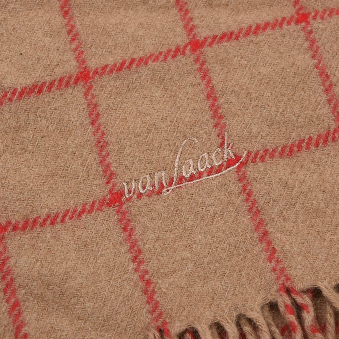 Van Laack 100% Camel Hair Scarf ca. 171cm - Tan/Red Windowpane