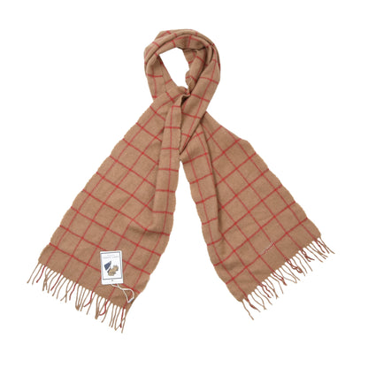 Van Laack 100% Camel Hair Scarf ca. 171cm - Tan/Red Windowpane