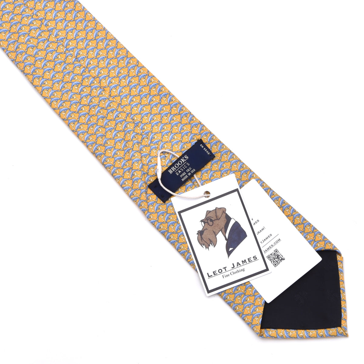 Brooks Brothers Silk Tie Made in USA - Yellow Dolphins