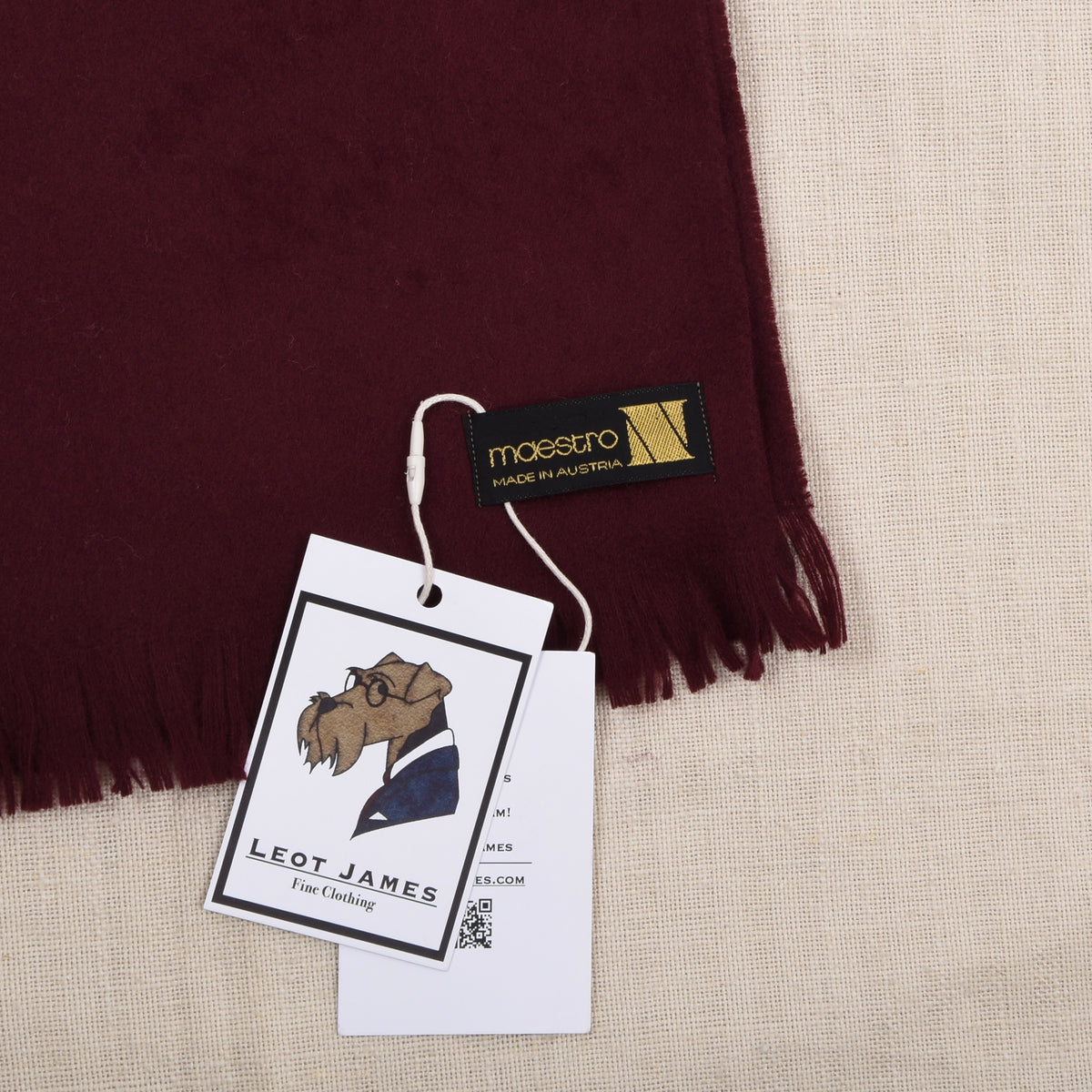 NOS Maestro 100% Wool Scarf Made in Austria ca. 129cm - Bordeaux
