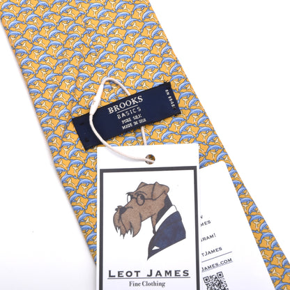 Brooks Brothers Silk Tie Made in USA - Yellow Dolphins