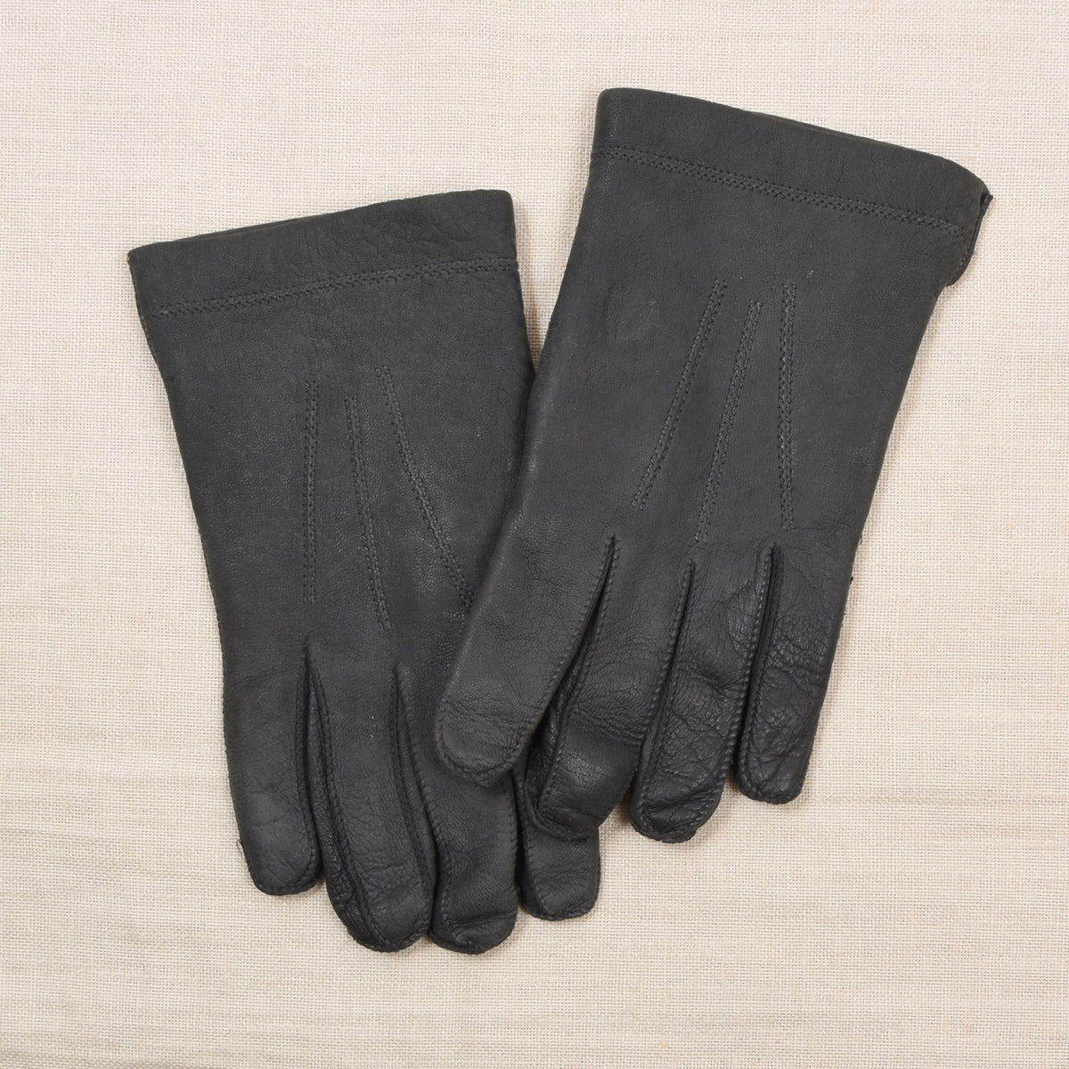 Vintage Leather Fur-Lined Gloves Width 11.3cm - Charcoal