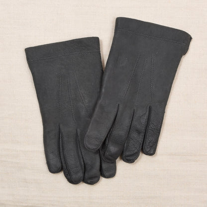 Vintage Leather Fur-Lined Gloves Width 11.3cm - Charcoal