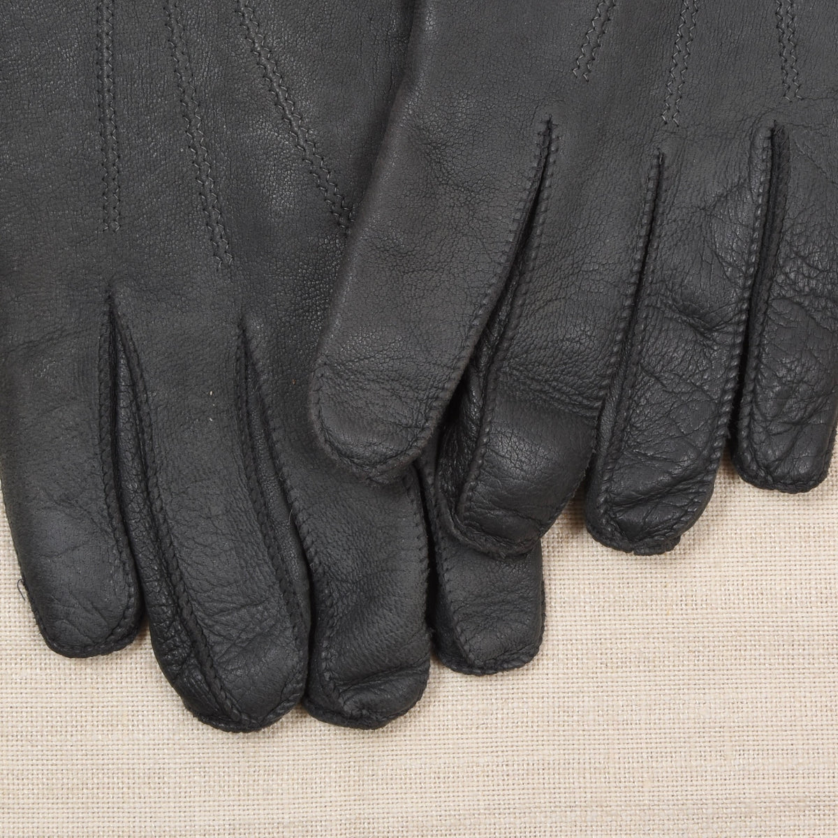 Vintage Leather Fur-Lined Gloves Width 11.3cm - Charcoal