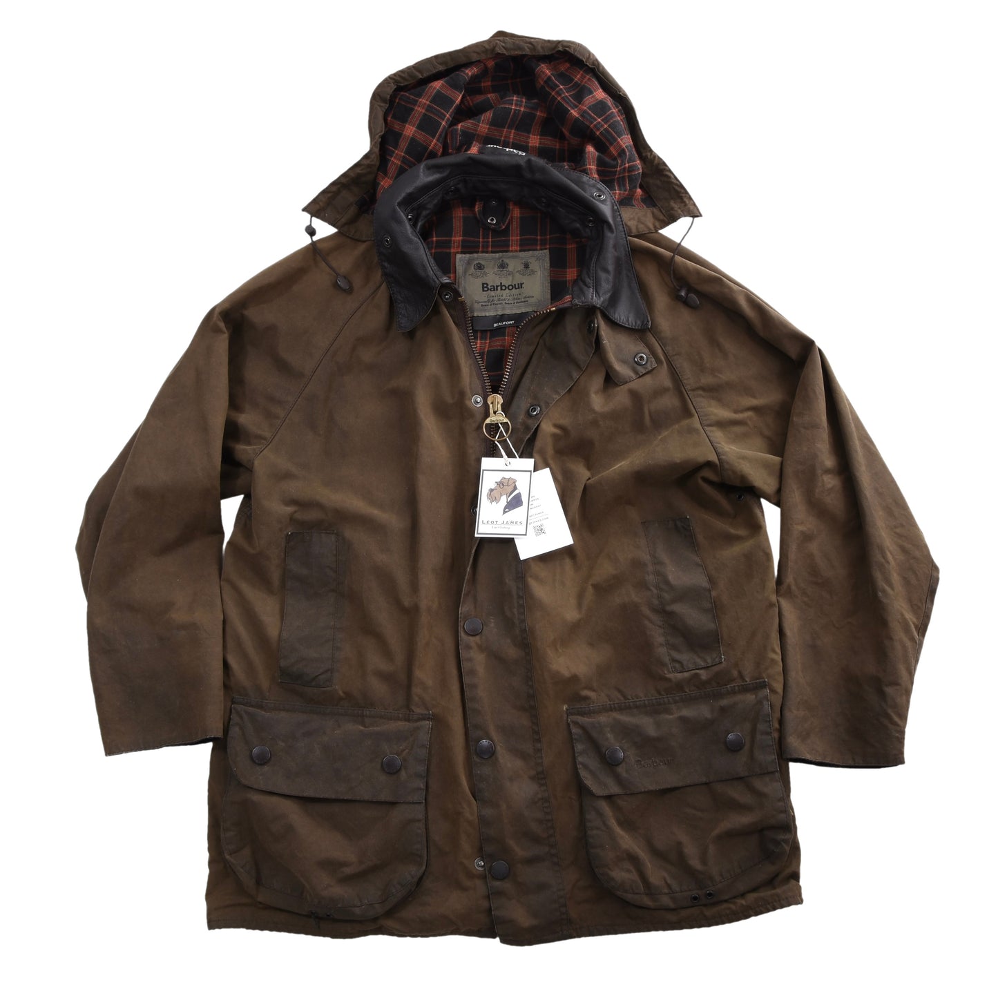 Barbour Beaufort Limited Edition Waxed Jacket Feat. Leather Collar Size C40 ca. 60cm - Green
