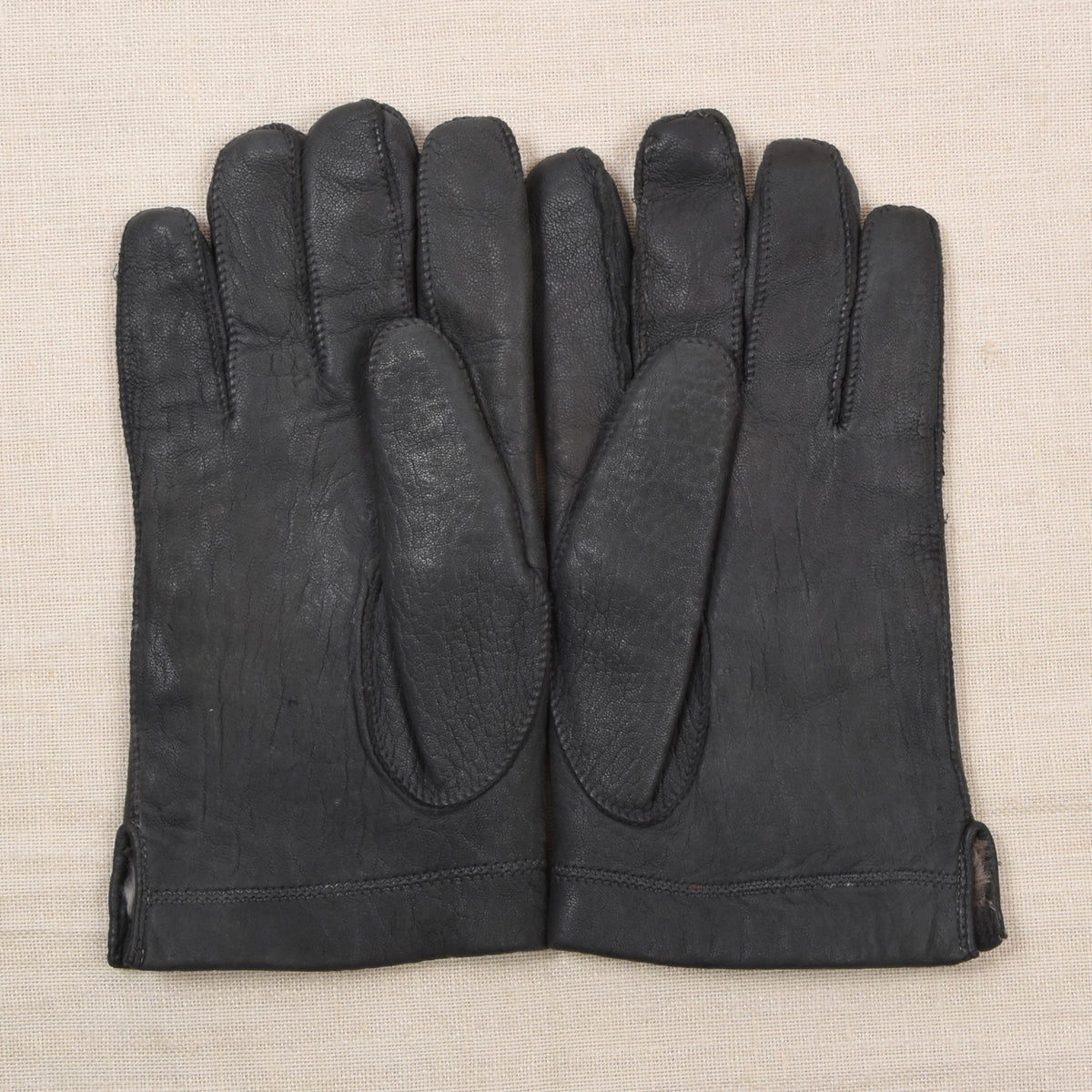 Vintage Leather Fur-Lined Gloves Width 11.3cm - Charcoal