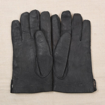 Vintage Leather Fur-Lined Gloves Width 11.3cm - Charcoal